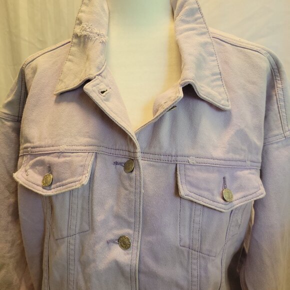 Light Purple Distressed Denim Jacket - Picture 3 of 10